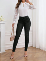 Jeans Strappati Tinta Unita Da Donna