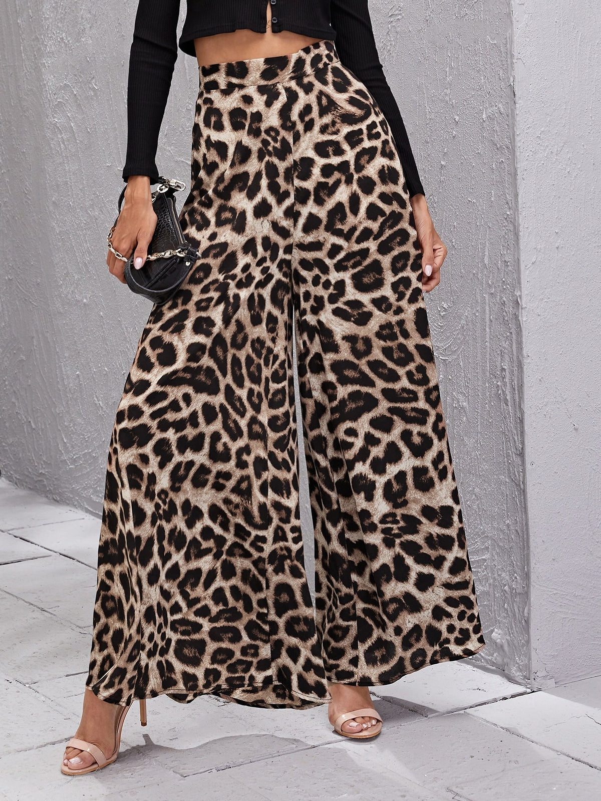 Pantaloni Cerniera Leopardo Elegante