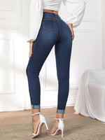 Jeans vita alta con bottone Push Up