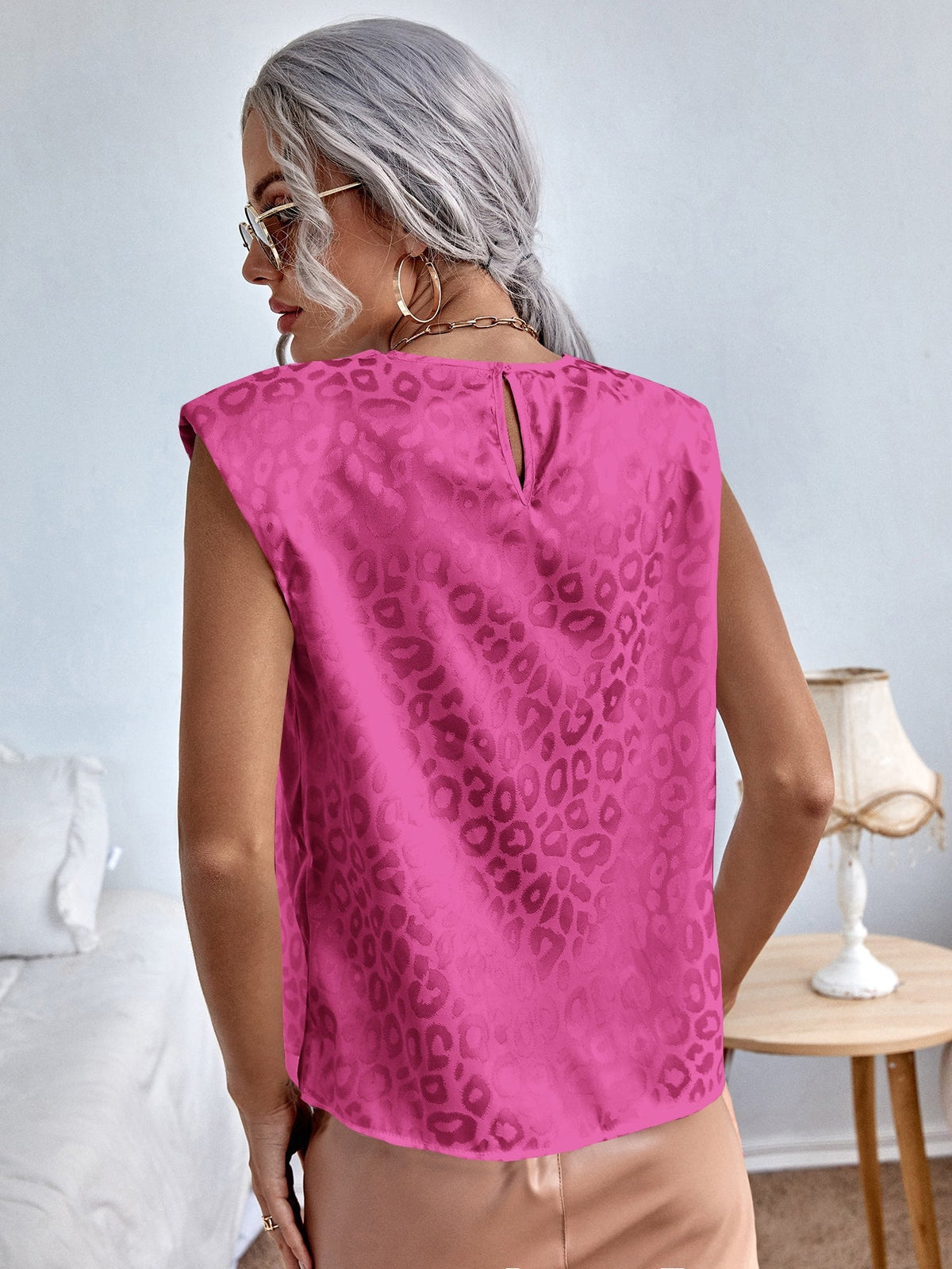 Camicetta leopardato jacquard spalla imbottita