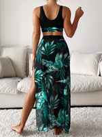 Bikini con stampa tropicale con Gonna da spiaggia