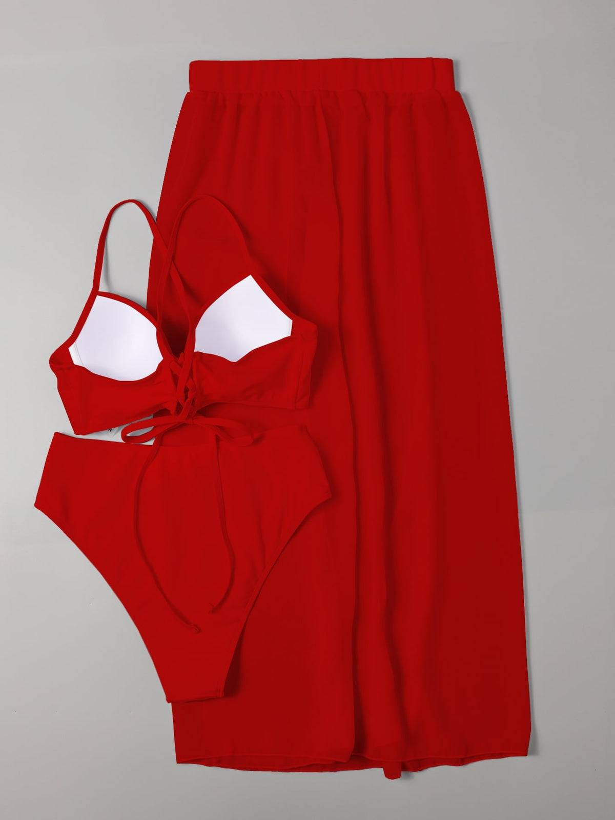 Bikini A Vita Alta E Gonna Da Spiaggia Con Ferretto In Tinta Unita