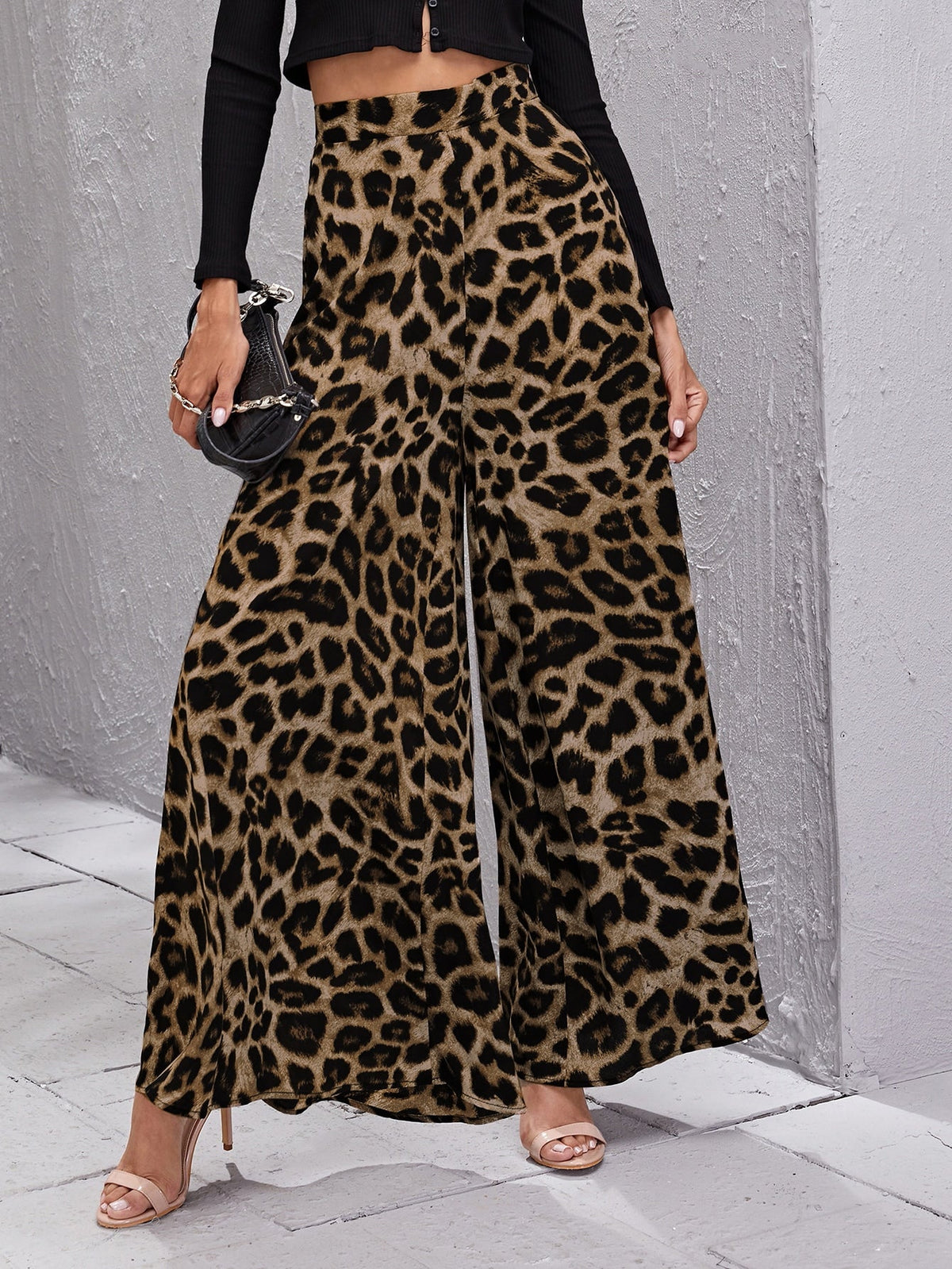 Pantaloni Cerniera Leopardo Elegante