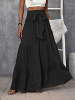 Pantaloni a gamba larga vita arricciata nodo frontale con volant