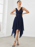 Abiti pizzo a contrasto orlo asimmetrico chiffon