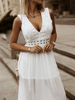 Abiti inserto in pizzo guipure a fessura alta scollo profondo chiffon