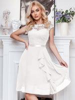 Abito cocktail svasato pizzo floreale corpetto con bordo a volant festa