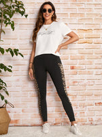 Leggings con stampa leopardo controllo della pancia con tasca del telefono