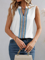 Camicetta senza maniche bordo a contrasto scollo dentellato