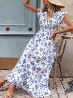 Abito Casual Lungo Con Manica A Cappuccio Con Stampa Geometrica Estiva E Scollo A V Per Donne