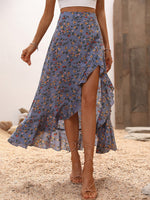 Gonne con stampa fiorellini con bordo a volant orlo asimmetrico