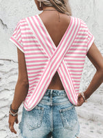 Maglietta casual a righe stampate per donne, primavera e estate