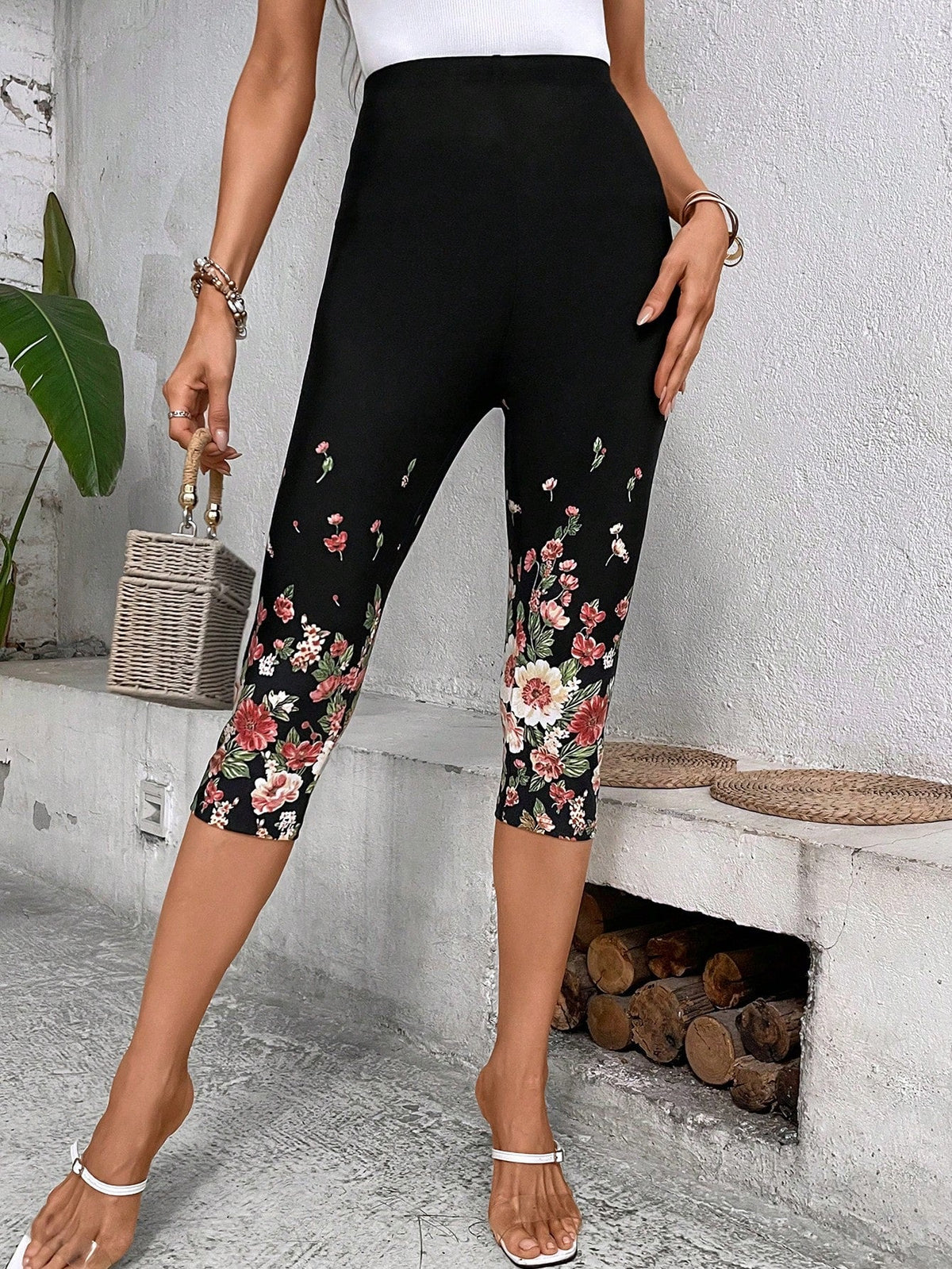 Leggings con stampa floreale capri