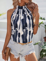 Blusa Estiva Da Donna A Collo Alto Senza Maniche Con Stampa