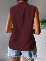 Camicia estiva senza maniche casuale per le vacanze con collo alla coreana ricamato