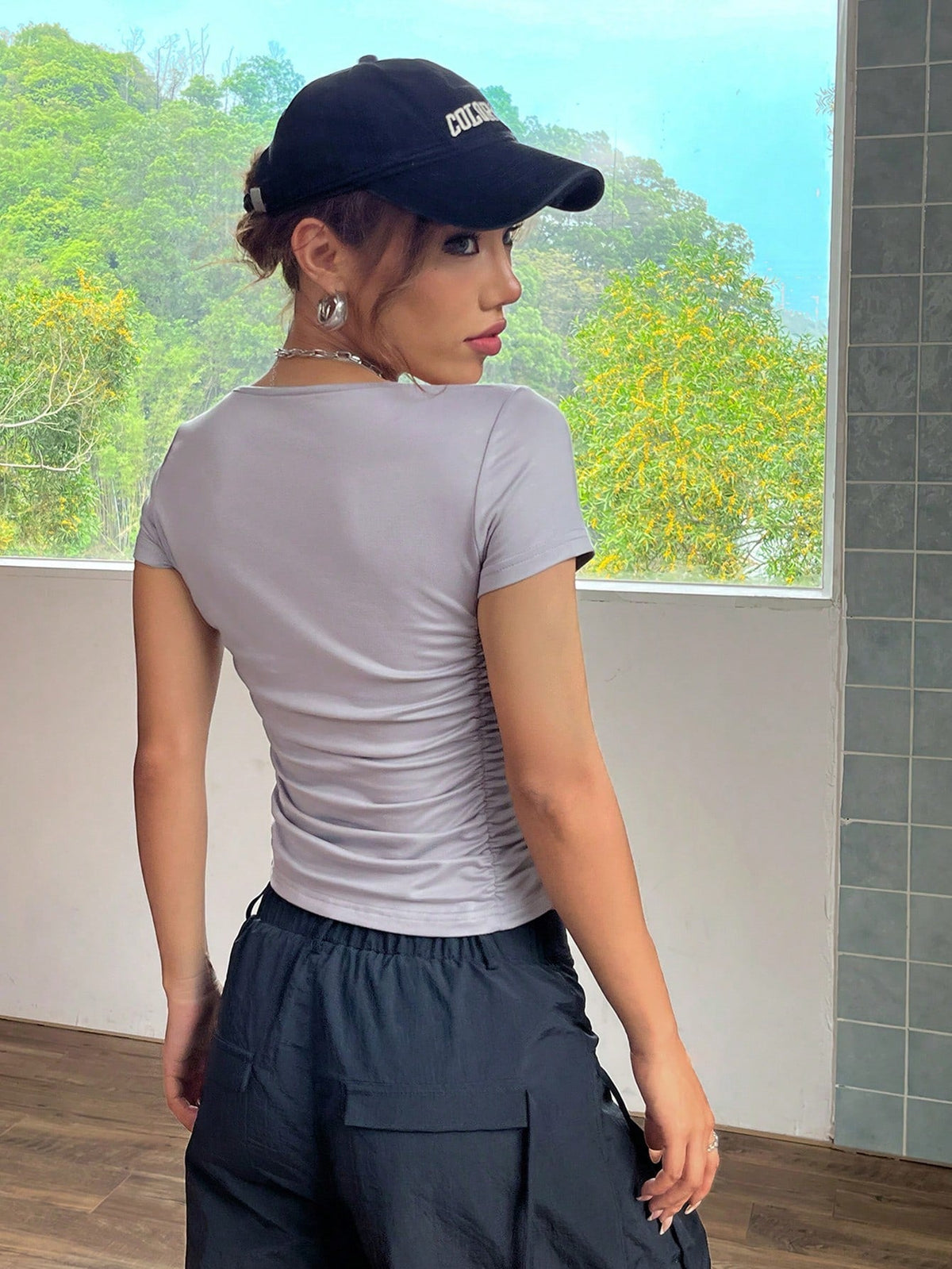 T-shirt A Maniche Corte Con Pieghe Aderente