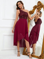 Abito incrociato monospalla paillette a contrasto