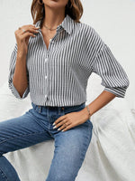 Camicia con spalla cadente camicia a righe a maniche lunghe da donna