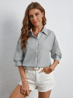 Camicia con spalla cadente camicia a righe a maniche lunghe da donna
