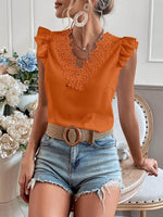 Camicetta con bordo di pizzo manica ad aletta