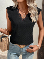 Maglietta pizzo a contrasto con orlo smerlato schiffy