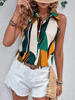 Camicia con stampa geo con bottone frontale senza maniche