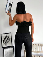 Maglia donna a tinta unita dallo stile minimalista con bordo arricciato