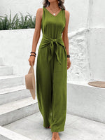 Salopette blu navy con scollo a V e cinturino intrecciato per donne