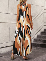 Jumpsuit gamba larga color block con collo halter