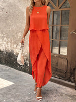 Top di stile vacanziero elegante stampato a pois per signore con pantaloni a gamba larga con spacco avanti