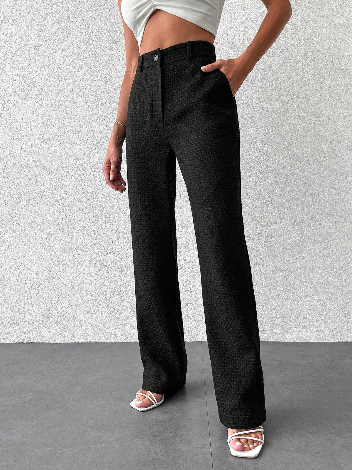 Pantaloni vita alta tasca inclinata