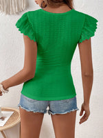 Maglietta pizzo a contrasto manica a farfalla con orlo smerlato