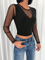 Top corto tulle a contrasto