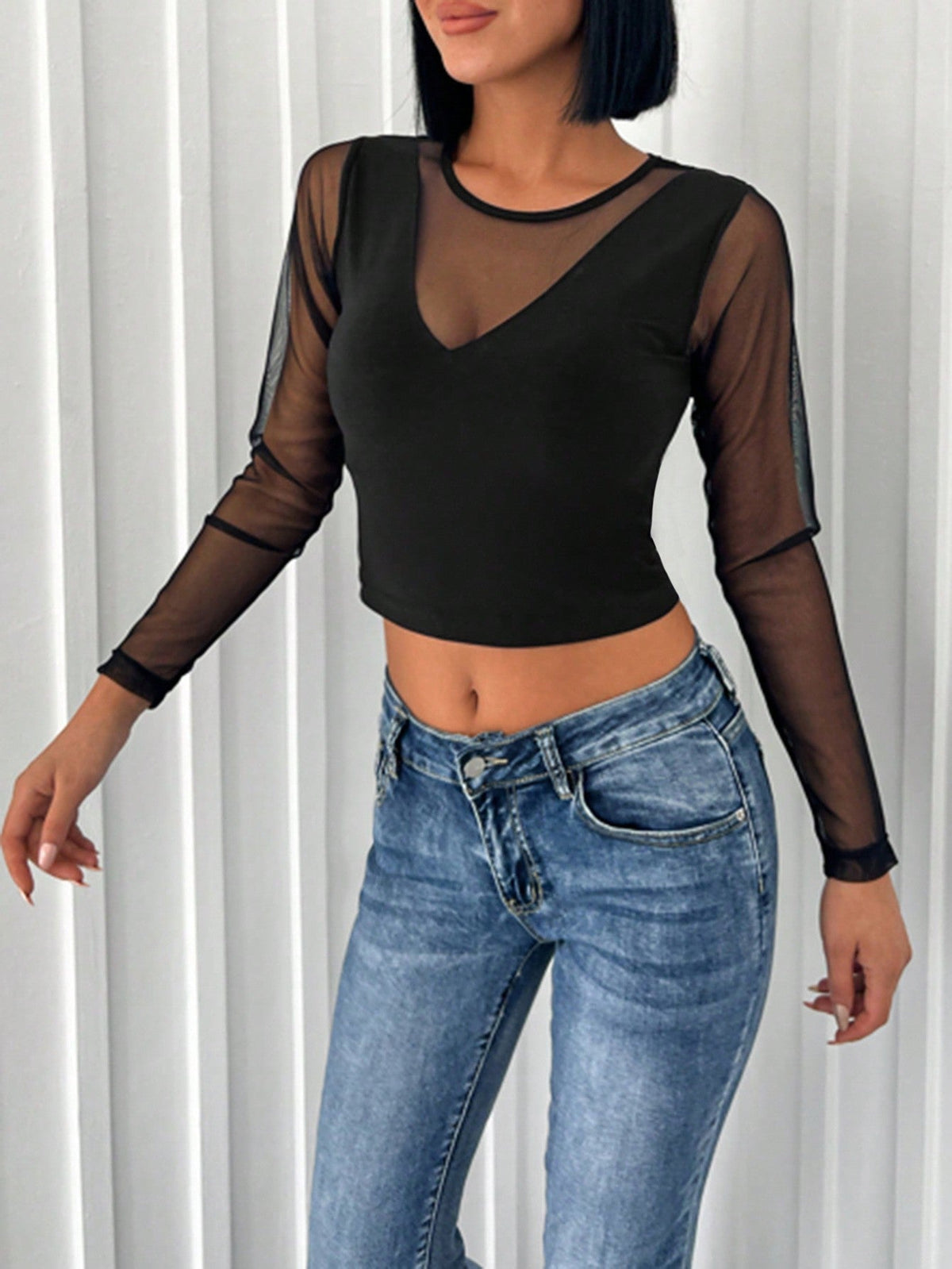 Top corto tulle a contrasto