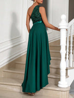 Vestito Aderente Con Spalla Obliqua Da Donna, Abbellimento Con Paillettes A Patchwork Asimmetrico Ed Orlo Sbieco