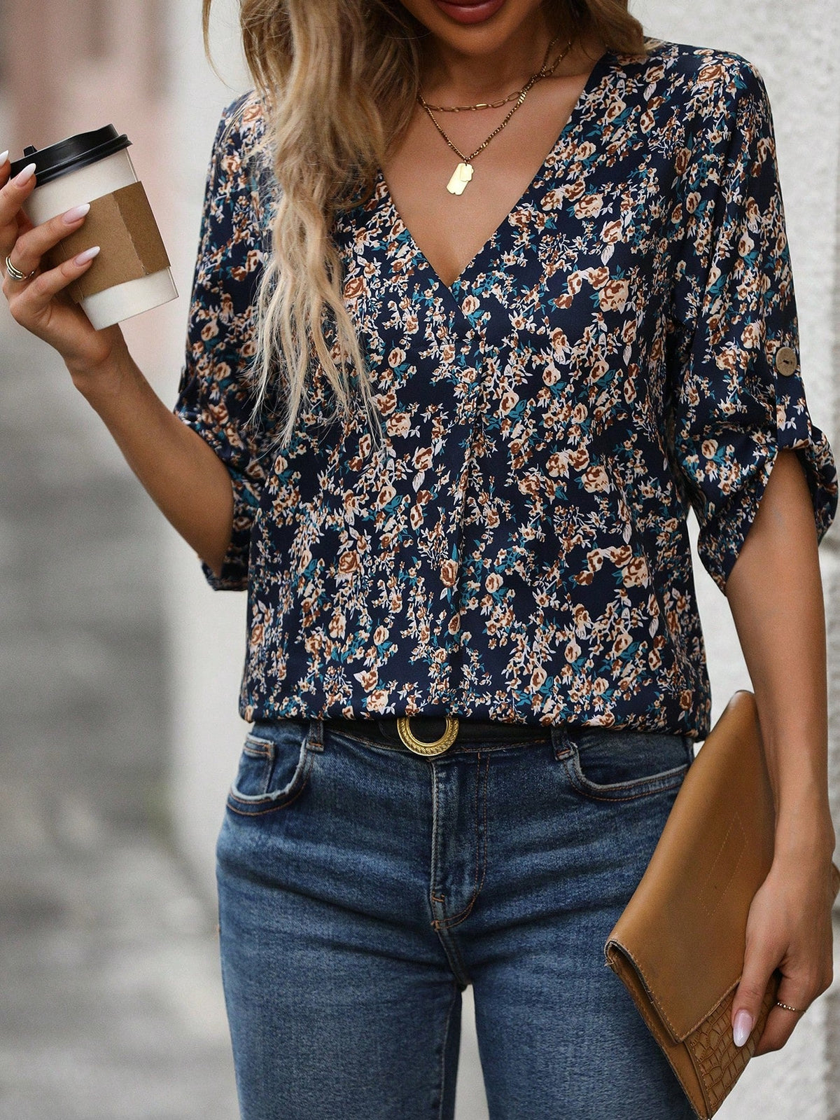 Camicetta stampato all over manica arrotolata