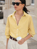 Camicia con spalla cadente camicia a righe a maniche lunghe da donna