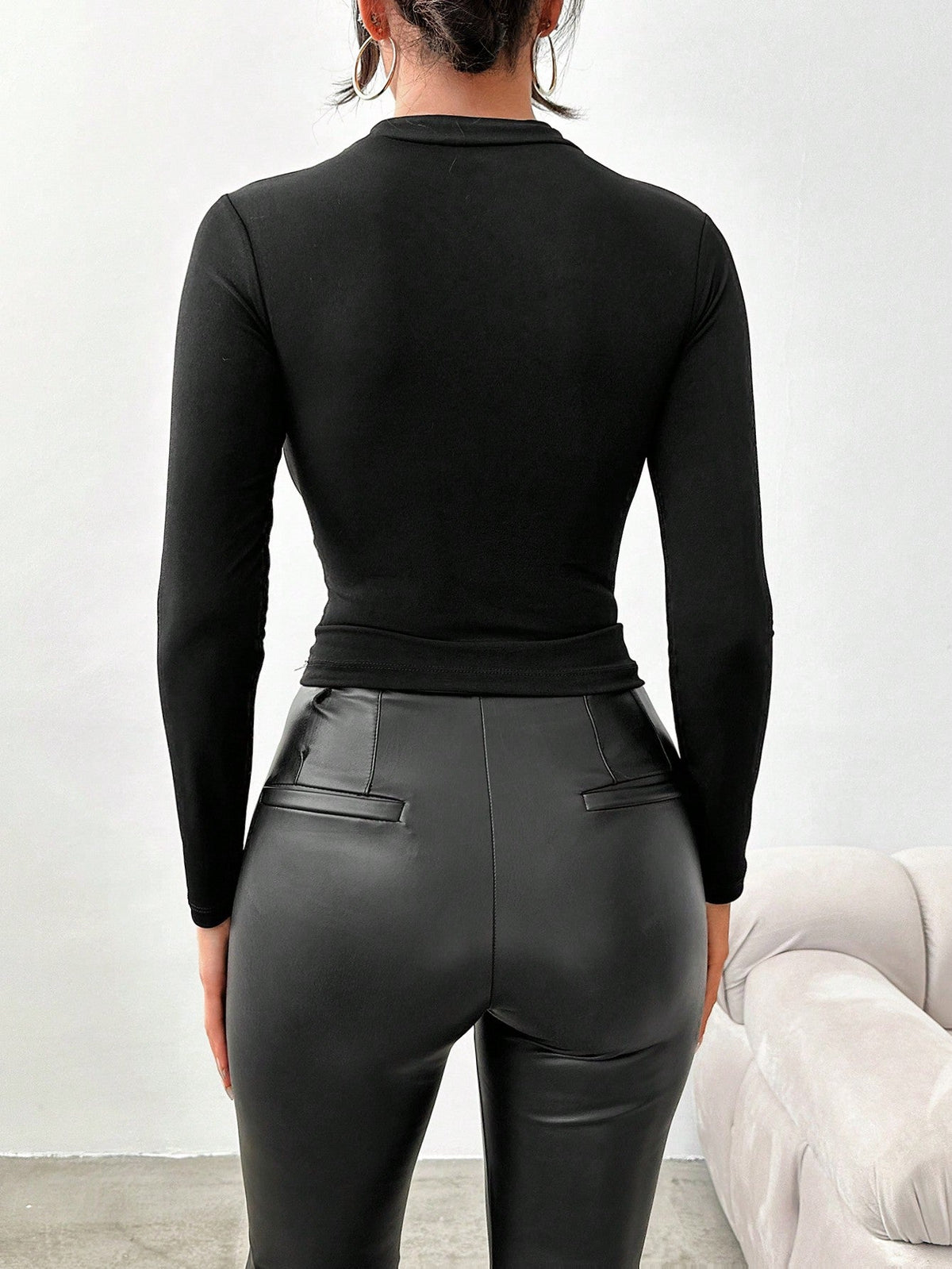 Maglietta Slim Fit Da Donna Con Colletto A Stantuffo E Patchwork In Maglia