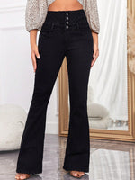 Pantaloni da donna svasati con chiusura a bottoni, sartoriali ed elasticizzati per una vestibilitˆ comoda (cotone)