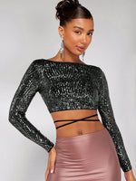 Top corto Natale incrociato con nodo dietro paillettes