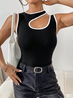 Top Senza Maniche Da Donna Slim Fit Con Scollo Asimmetrico A Contrasto