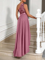 Vestito Aderente Con Spalla Obliqua Da Donna, Abbellimento Con Paillettes A Patchwork Asimmetrico Ed Orlo Sbieco