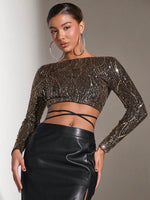 Top corto Natale incrociato con nodo dietro paillettes