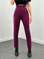 Pantaloni Lunghi Con Dettaglio Fibbia A Cerchio In Vita Alta Da Donna