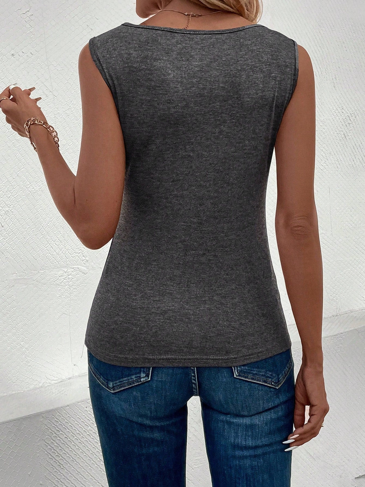 Canottiera Da Donna A Maniche Corte Tinta Unita Per L'estate