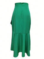 Gonna Midi A Sirena Con Vita Alta, Orlo Irregolare E Cintura Con Decorazione A Volant, Stile Sexy