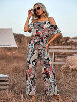 Tuta jumpsuit con spalline sottili, morbida vestibilitˆ, maniche a goccia e stampa all-over