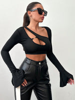 Top A Manica Lunga Con Collo Irregolare E Incisioni A Cuore Per Donne