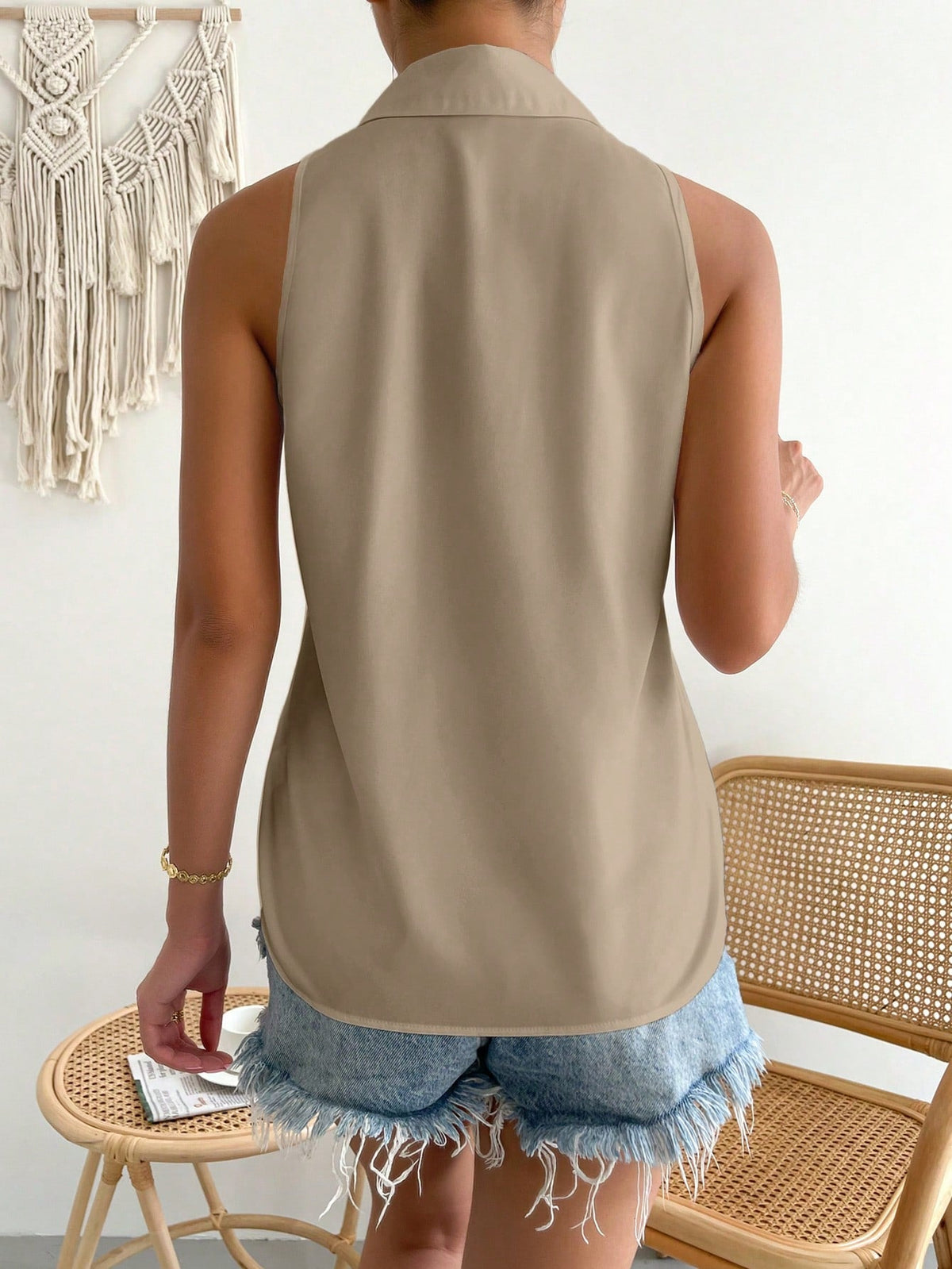 Camicia Senza Maniche Da Donna Con Bottoni Singoli