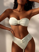 Costume Da Bagno Monocromatico Con Testo A Rilievo Per Donne In Vacanza Al Mare